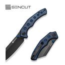 SENCUT Clout Thumb Stud Knife Blue Canvas Micarta Handle (2.99" Black D2 Blade) S26031 Sample2 - SENCUT