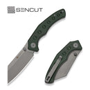 SENCUT Clout Thumb Stud Knife Green Canvas Micarta Handle (2.99" Gray Stonewashed D2 Blade) S26031-2 - SENCUT