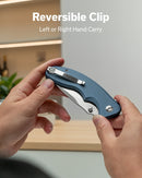 SENCUT Cybrix Thumb Stud & Flipper & Button Lock Knife Blue Aluminum Handle (3.46" Satin Finished 9Cr18MoV Blade) S23098A - 4 - SENCUT