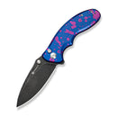 SENCUT Cybrix Thumb Stud & Flipper & Button Lock Knife Blue / Purple Aluminum Handle (3.46" Black Stonewashed With Etching Pattern 9Cr18MoV Blade) S23098A-2026 BSW - SENCUT