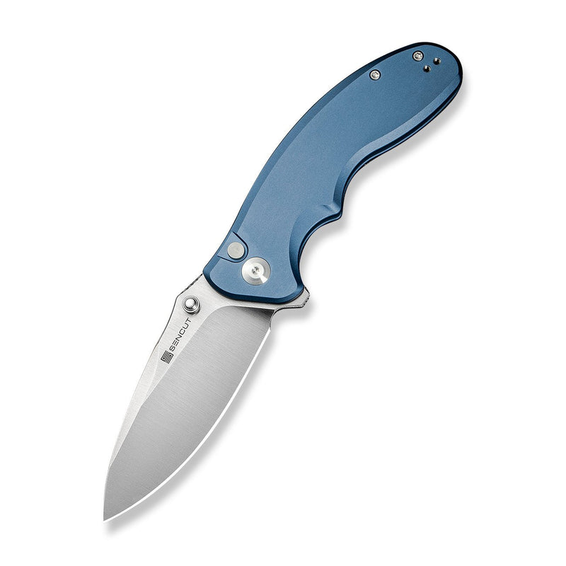SENCUT Cybrix Thumb Stud & Flipper Knife Blue Aluminum Handle (3.46" Satin Finished 9Cr18MoV Blade) S23098A - 4 - SENCUT