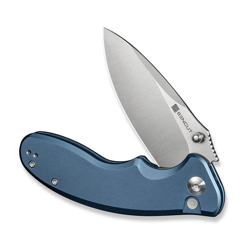 SENCUT Cybrix Thumb Stud & Flipper Knife Blue Aluminum Handle (3.46" Satin Finished 9Cr18MoV Blade) S23098A - 4 - SENCUT