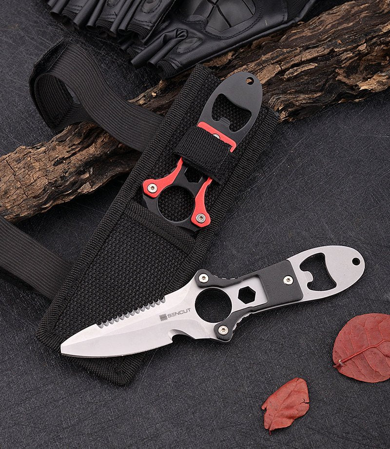 SENCUT Diving Knives Plastic & Stainless Steel Handle 4 Inches Stainless Steel Blade, with a Nylon Sheath SDK2017897 - SENCUT