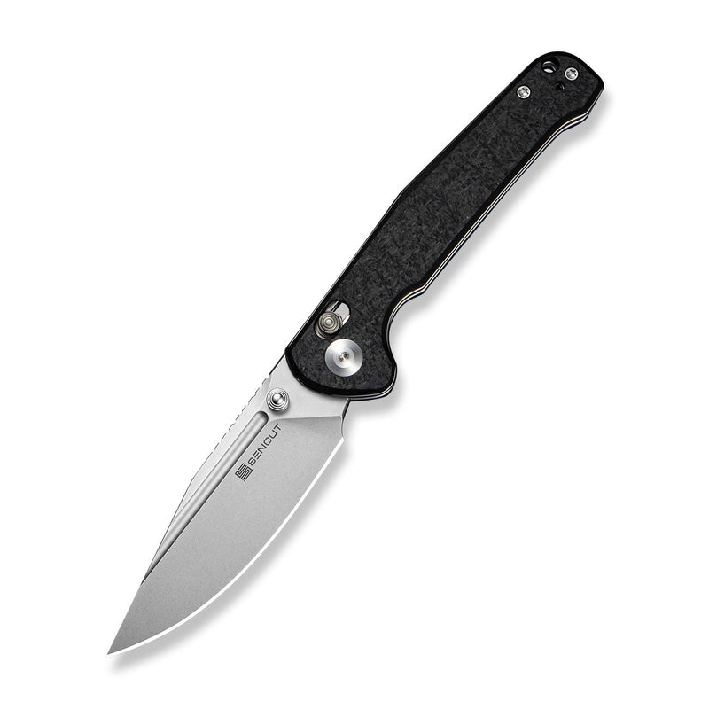 SENCUT Glenspar Thumb Stud & Crossbar Lock Knife Black Shredded G10 Handle (3.45" Stonewashed 9Cr18MoV Blade) S25046 - 2 - SENCUT