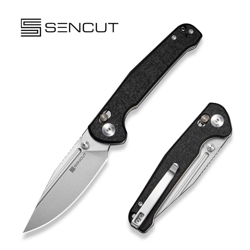 SENCUT Glenspar Thumb Stud & Crossbar Lock Knife Black Shredded G10 Handle (3.45" Stonewashed 9Cr18MoV Blade) S25046 - 2 - SENCUT