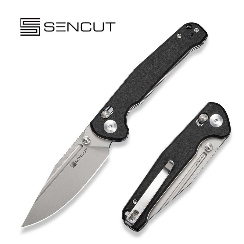 SENCUT Glenspar Thumb Stud & Crossbar Lock Knife Black Shredded G10 Handle (3.45" Stonewashed 9Cr18MoV Blade) S25046 Sample1 - SENCUT
