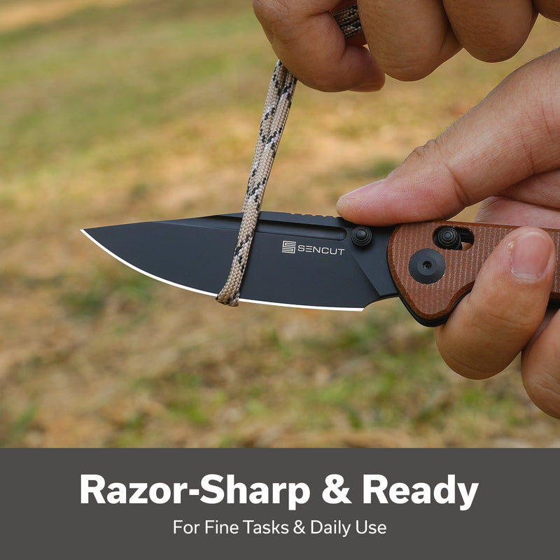 SENCUT Glenspar Thumb Stud & Crossbar Lock Knife Brown Canvas Micarta