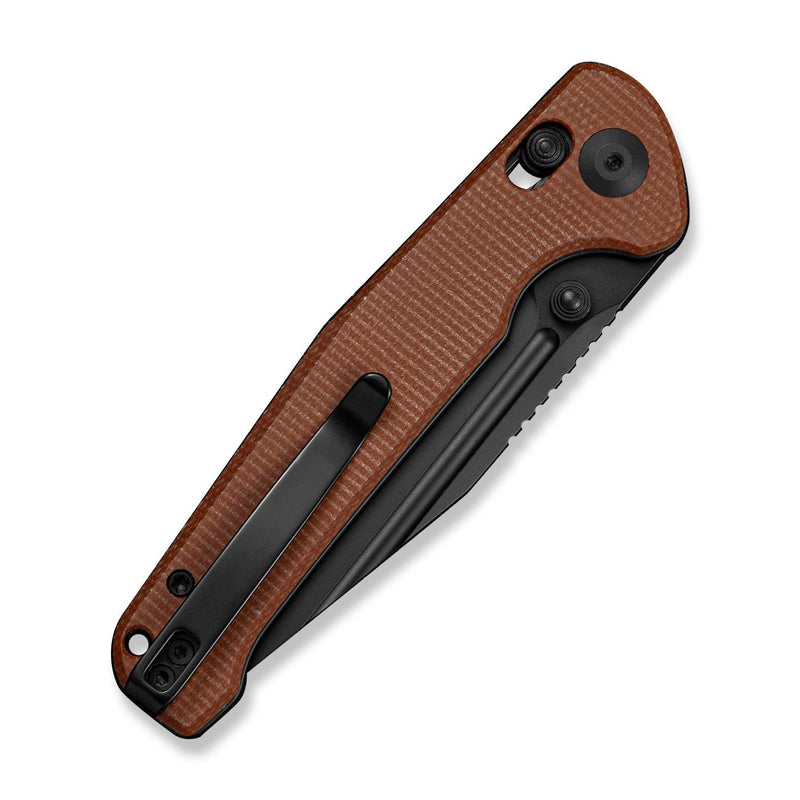 SENCUT Glenspar Thumb Stud & Crossbar Lock Knife Brown Canvas Micarta Handle (3.45" Black 9Cr18MoV Blade) S25046 - 3 - SENCUT