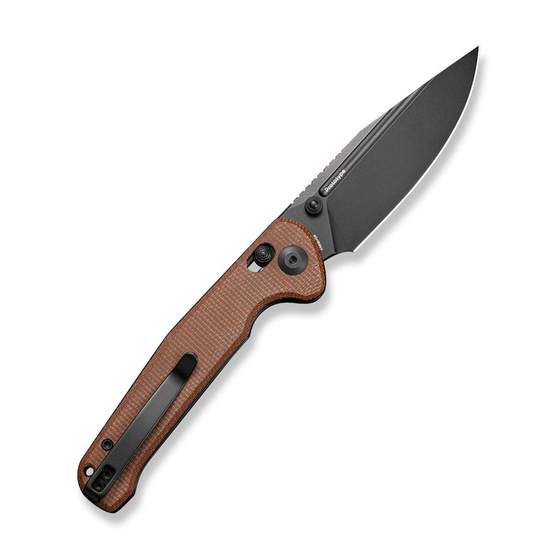 SENCUT Glenspar Thumb Stud & Crossbar Lock Knife Brown Canvas Micarta Handle (3.45" Black 9Cr18MoV Blade) S25046 Sample2 - SENCUT