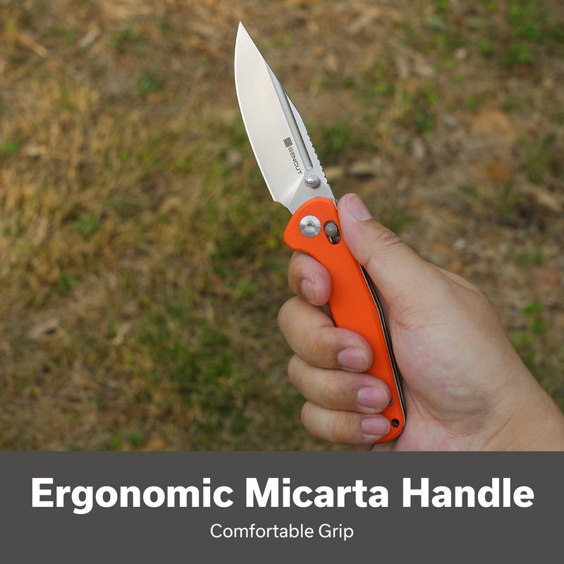 SENCUT Glenspar Thumb Stud & Crossbar Lock Knife Orange G10 Handle (3.