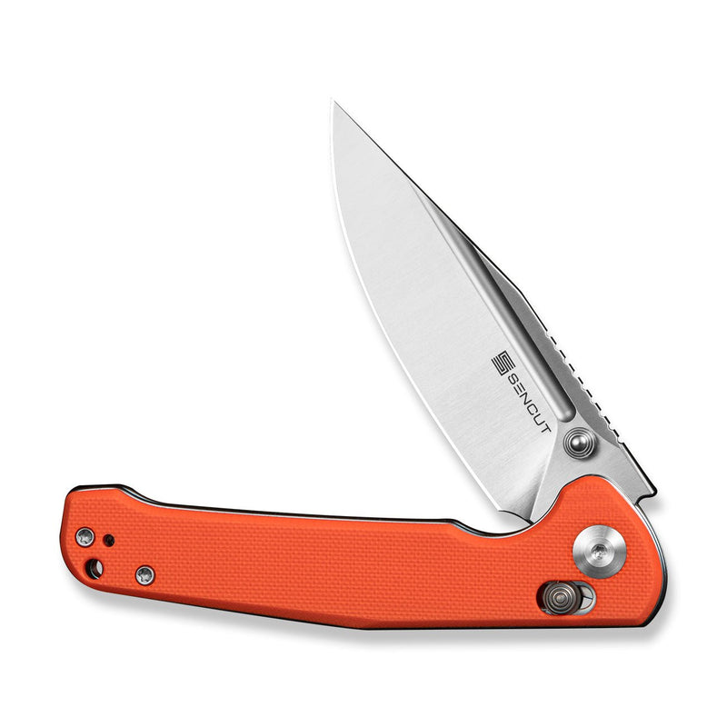 SENCUT Glenspar Thumb Stud & Crossbar Lock Knife Orange G10 Handle (3.45" Satin Finished 9Cr18MoV Blade) S25046 - 1 - SENCUT