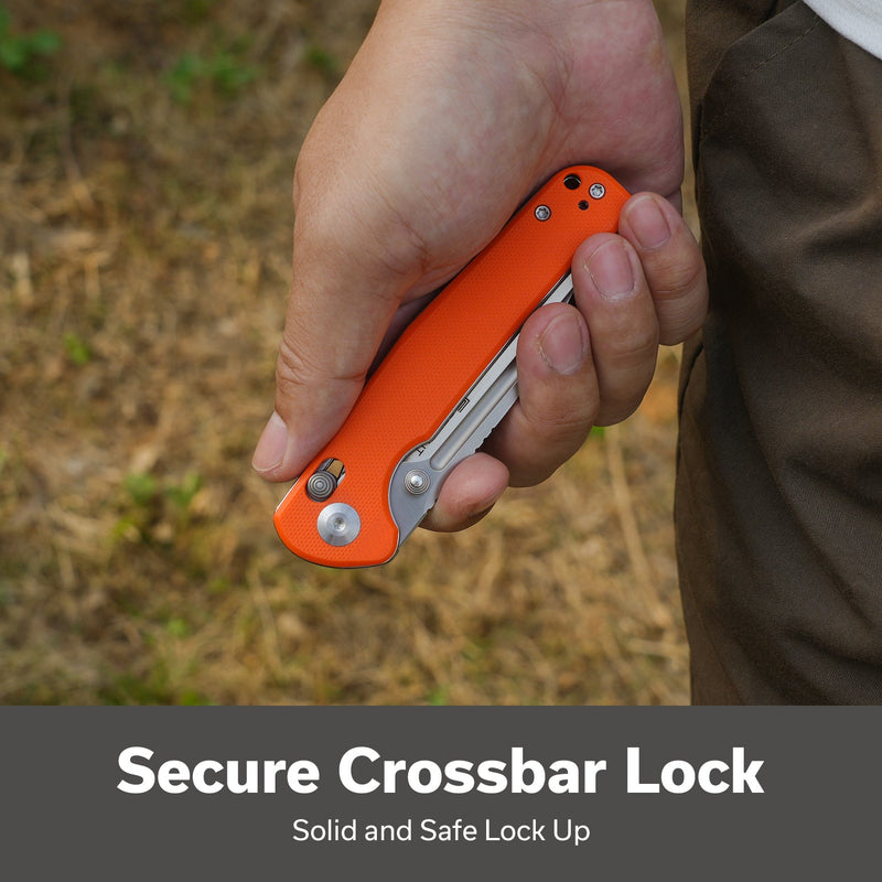 SENCUT Glenspar Thumb Stud & Crossbar Lock Knife Orange G10 Handle (3.