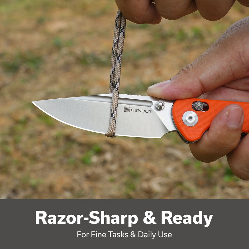 SENCUT Glenspar Thumb Stud & Crossbar Lock Knife Orange G10 Handle (3.