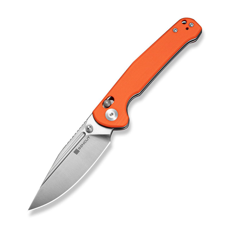 SENCUT Glenspar Thumb Stud & Crossbar Lock Knife Orange G10 Handle (3.45" Satin Finished 9Cr18MoV Blade) S25046 - 1 - SENCUT