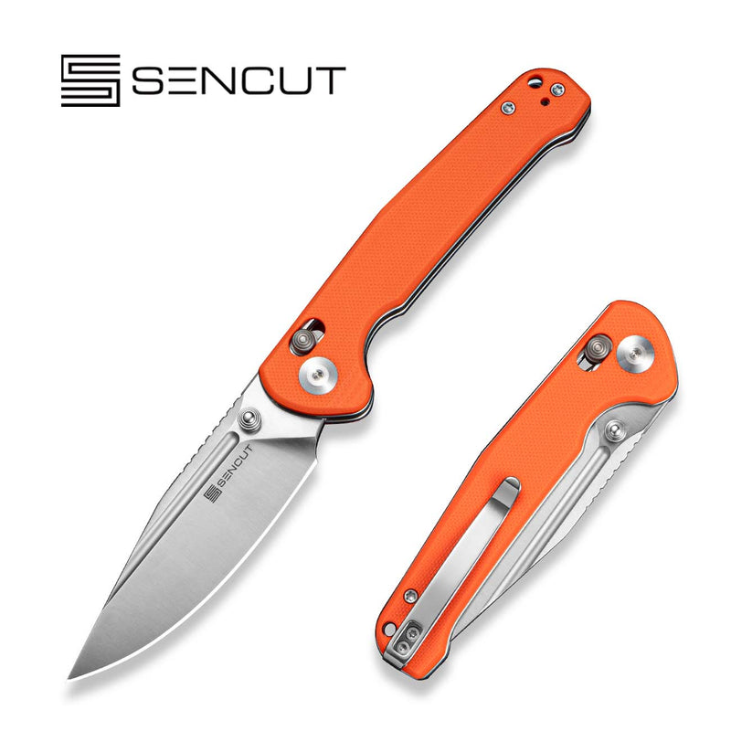 SENCUT Glenspar Thumb Stud & Crossbar Lock Knife Orange G10 Handle (3.45" Satin Finished 9Cr18MoV Blade) S25046 - 1 - SENCUT