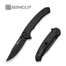 SENCUT Ingot Flipper & Thumb Stud & Button Lock Knife Black Aluminum Handle (3.21" Black D2 Blade) S25102 - 2 - SENCUT