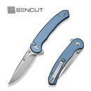 SENCUT Ingot Flipper & Thumb Stud & Button Lock Knife Blue Aluminum Handle (3.21" Satin Finished D2 Blade) S25102 - 3 - SENCUT