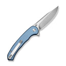 SENCUT Ingot Flipper & Thumb Stud & Button Lock Knife Blue Aluminum Handle (3.21" Satin Finished D2 Blade) S25102 - 3 - SENCUT