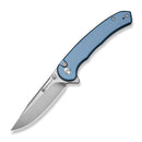 SENCUT Ingot Flipper & Thumb Stud & Button Lock Knife Blue Aluminum Handle (3.21" Satin Finished D2 Blade) S25102 - 3 - SENCUT