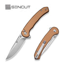 SENCUT Ingot Flipper & Thumb Stud & Button Lock Knife Coyote Brown Aluminum Handle (3.21" Stonewashed D2 Blade) S25102 - 1 - SENCUT
