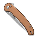SENCUT Ingot Flipper & Thumb Stud & Button Lock Knife Coyote Brown Aluminum Handle (3.21" Stonewashed D2 Blade) S25102 - 1 - SENCUT