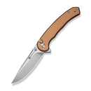 SENCUT Ingot Flipper & Thumb Stud & Button Lock Knife Coyote Brown Aluminum Handle (3.21" Stonewashed D2 Blade) S25102 - 1 - SENCUT