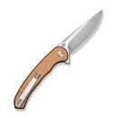 SENCUT Ingot Flipper & Thumb Stud & Button Lock Knife Coyote Brown Aluminum Handle (3.21" Stonewashed D2 Blade) S25102 - 1 - SENCUT