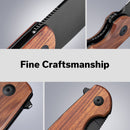 SENCUT Omniform Flipper Knife Guibourtia Wood Handle (3.65" Black 9Cr18MoV Blade) S23064-3