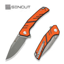 SENCUT Quirk Flipper & Thumb Stud Knife Orange & Black G10 Handle (3.41" Gray Stonewashed D2 Blade) S25099-1 - SENCUT