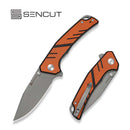 SENCUT Quirk Flipper & Thumb Stud Knife Orange & Black G10 Handle (3.41" Gray Stonewashed D2 Blade) S25099 Sample1 - SENCUT