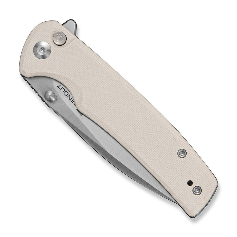 SENCUT Sachse Flipper & Button Lock & Thumb Stud Knife Ivory G10 Handl
