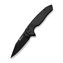 SENCUT Selkyris Flipper & Thumb Stud & Button Lock Knife Black Aluminum Handle (3.36" Black D2 Blade) S25068 - 1 - SENCUT