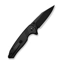 SENCUT Selkyris Flipper & Thumb Stud & Button Lock Knife Black Aluminum Handle (3.36" Black D2 Blade) S25068 - 1 - SENCUT
