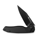 SENCUT Selkyris Flipper & Thumb Stud & Button Lock Knife Black Aluminum Handle (3.36" Black D2 Blade) S25068 - 1 - SENCUT