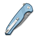 SENCUT Selkyris Flipper & Thumb Stud & Button Lock Knife Blue Aluminum Handle (3.36" Gray Stonewashed Blade) S25068 Sample2 - SENCUT
