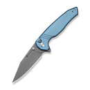 SENCUT Selkyris Flipper & Thumb Stud & Button Lock Knife Blue Aluminum Handle (3.36" Gray Stonewashed Blade) S25068 Sample2 - SENCUT
