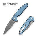 SENCUT Selkyris Flipper & Thumb Stud & Button Lock Knife Blue Aluminum Handle (3.36" Gray Stonewashed D2 Blade) S25068 - 3 - SENCUT