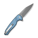 SENCUT Selkyris Flipper & Thumb Stud & Button Lock Knife Blue Aluminum Handle (3.36" Gray Stonewashed D2 Blade) S25068 - 3 - SENCUT