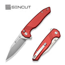 SENCUT Selkyris Flipper & Thumb Stud & Button Lock Knife Burgundy Aluminum Handle (3.36" Satin Finished 9Cr18MoV Blade) S25068 Sample1 - SENCUT