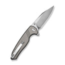 SENCUT Selkyris Flipper & Thumb Stud & Button Lock Knife Gray Aluminum Handle (3.36" Satin Finished D2 Blade) S25068 - 2 - SENCUT
