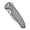 SENCUT Selkyris Flipper & Thumb Stud & Button Lock Knife Gray Aluminum Handle (3.36" Satin Finished D2 Blade) S25068 - 2 - SENCUT