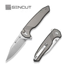 SENCUT Selkyris Flipper & Thumb Stud & Button Lock Knife Gray Aluminum Handle (3.36" Satin Finished D2 Blade) S25068 - 2 - SENCUT