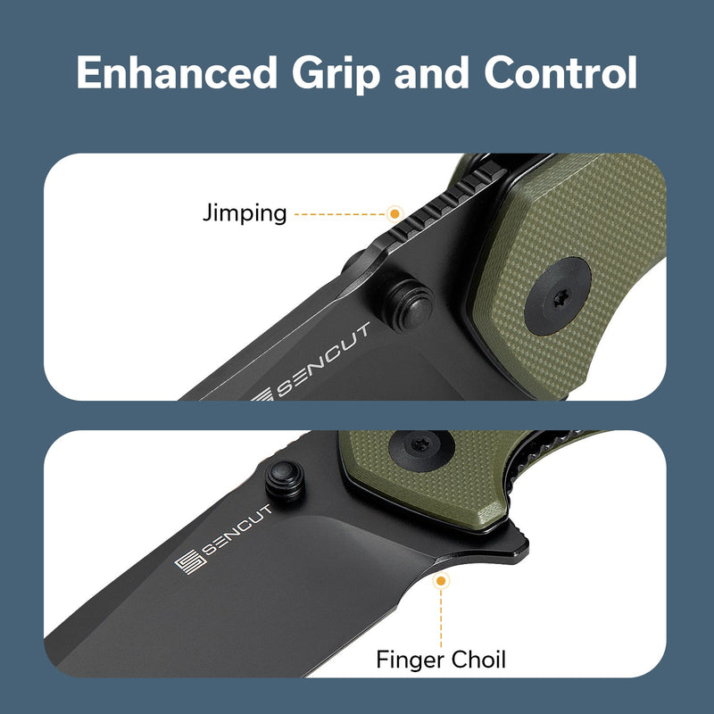 SENCUT Skarnax Flipper & Thumb Stud Knife G10 Handle (3.79