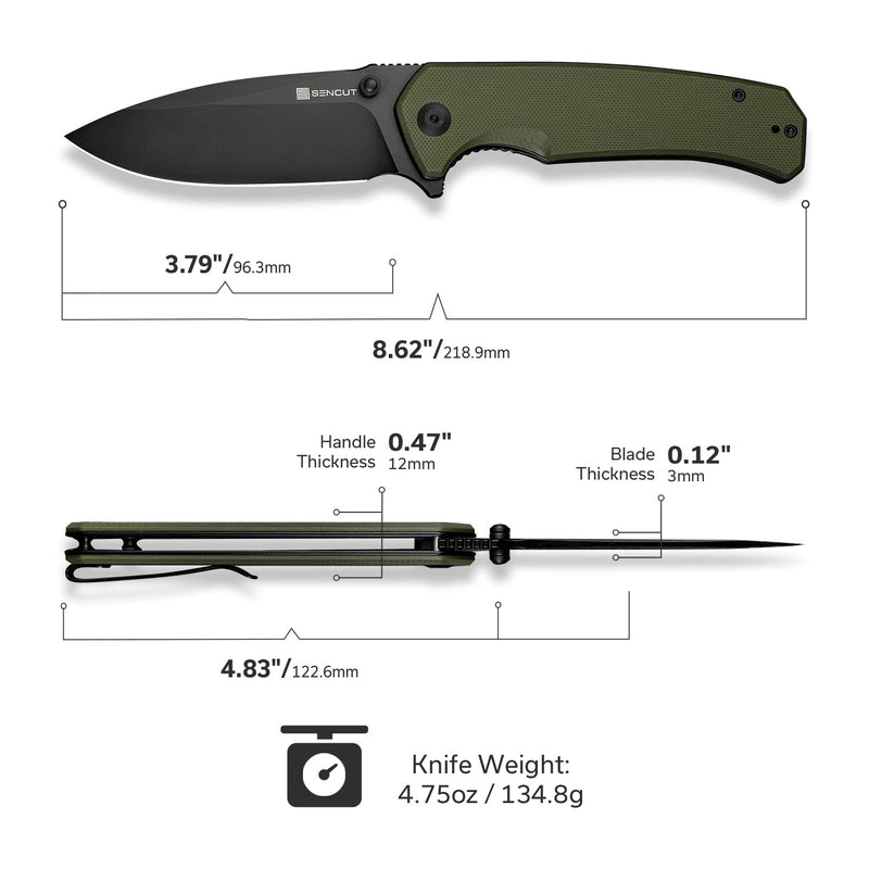 SENCUT Skarnax Flipper & Thumb Stud Knife G10 Handle (3.79