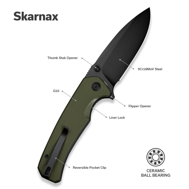 SENCUT Skarnax Flipper & Thumb Stud Knife G10 Handle (3.79