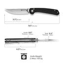 SENCUT Skelfin Thumb Stud & Button Lock Knife Black G10 Handle (3.3" Satin Finished 9Cr18MoV Blade) S25007 - 2 - SENCUT