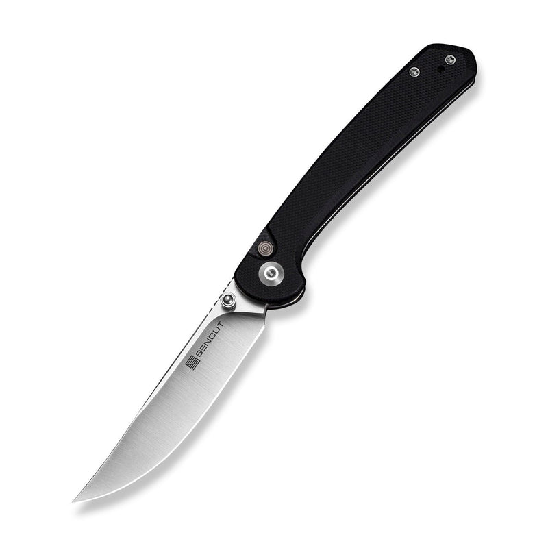 SENCUT Skelfin Thumb Stud & Button Lock Knife Black G10 Handle (3.3" Satin Finished 9Cr18MoV Blade) S25007 - 2 - SENCUT