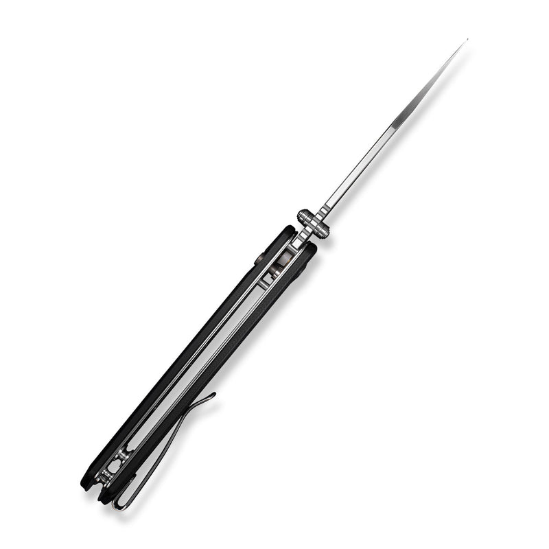 SENCUT Skelfin Thumb Stud & Button Lock Knife Black G10 Handle (3.3" Satin Finished 9Cr18MoV Blade) S25007 - 2 - SENCUT