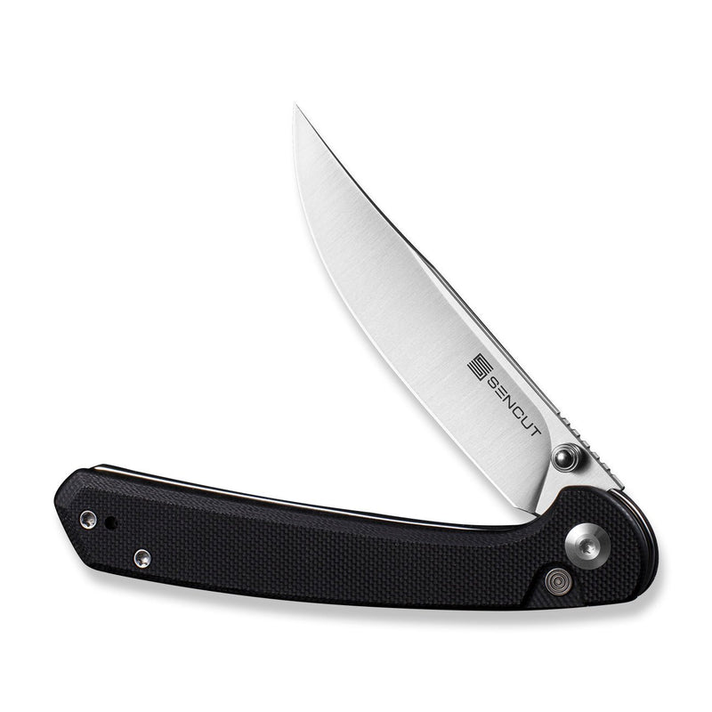 SENCUT Skelfin Thumb Stud & Button Lock Knife Black G10 Handle (3.3" Satin Finished 9Cr18MoV Blade) S25007 - 2 - SENCUT