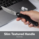 SENCUT Skelfin Thumb Stud & Button Lock Knife Black G10 Handle (3.3" Satin Finished 9Cr18MoV Blade) S25007 - 2 - SENCUT
